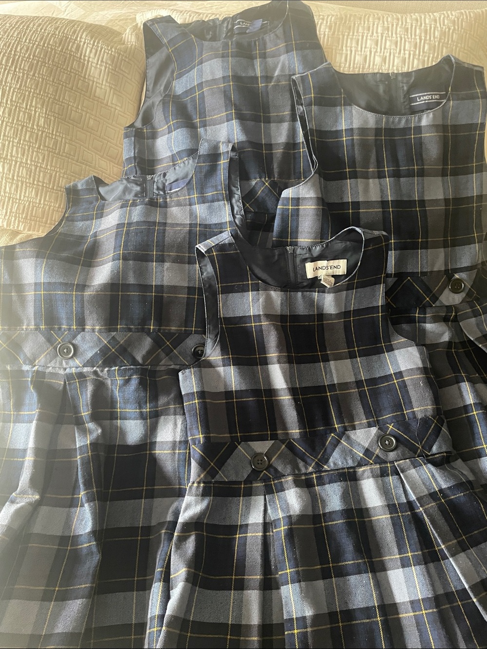 Lands' End Classic Navy Plaid Uniform Girls Jumpers (Set) Lot 7, 7+, 8, 8+